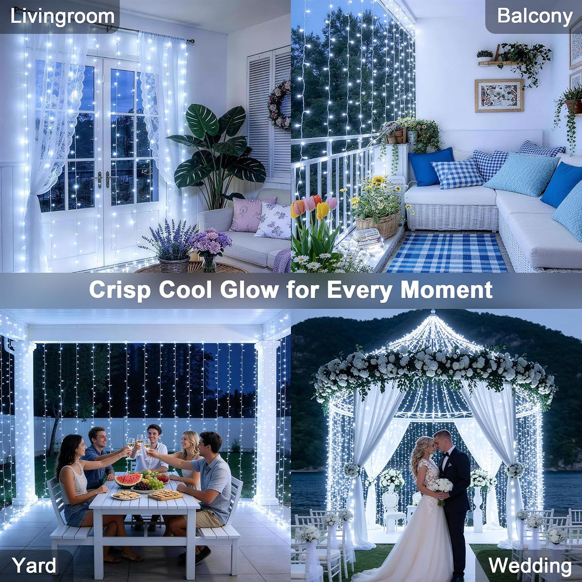 JMEXSUSS 900LED Curtain Lights, White Christmas Lights, 9.5x29.5ft