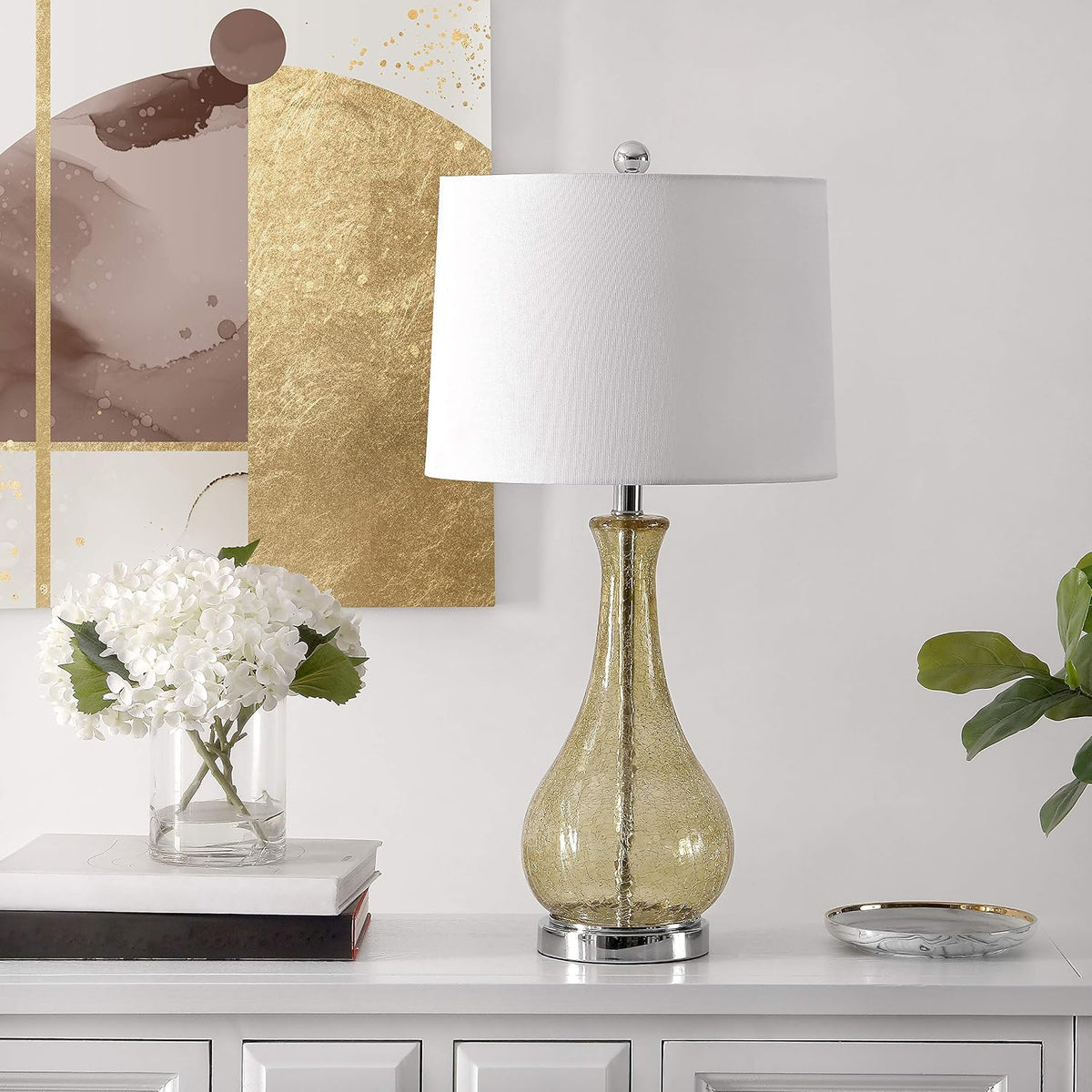 SAFAVIEH Lighting Finnley Table Lamp, 28″ Glass Amber TBL4206B