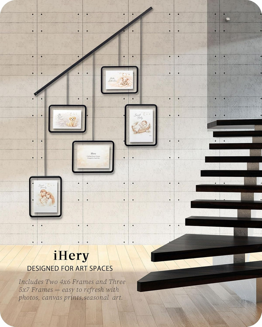 iHery ALIGN Magnetic Hanging Picture Frame Gallery Wall System Set of 5