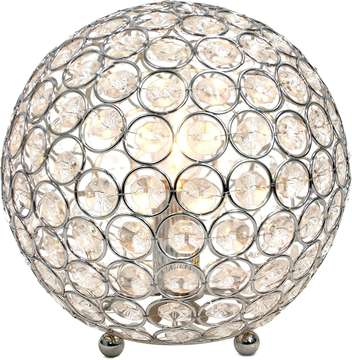 Elegant Designs LT1026-CHR 8" Elipse Crystal Collection Metal Crystal Ball Sequin Table Desk Lamp for Accent Lighting, Décor, Living Room, Chrome