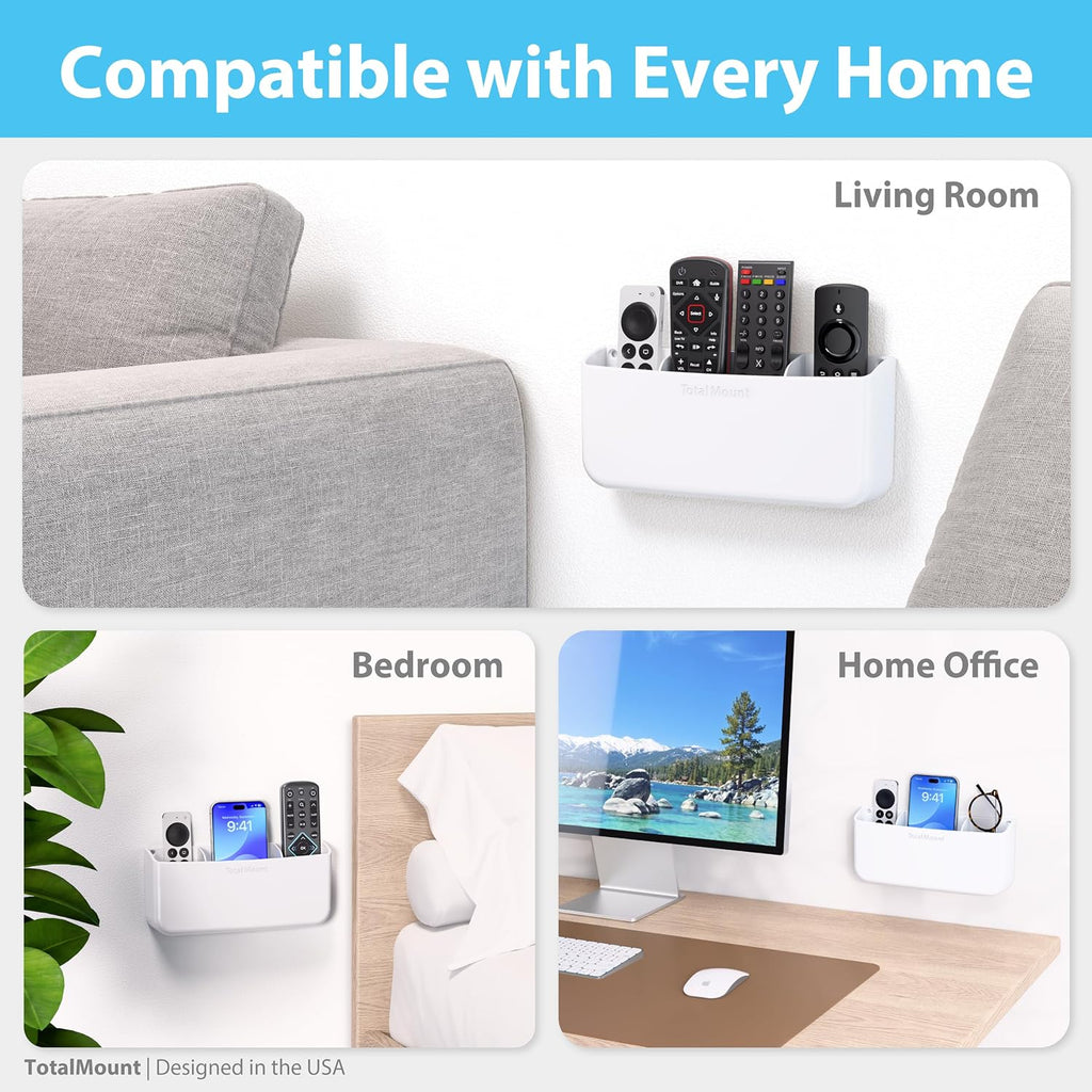 TotalMount Drop-Free Remote Holder – Removable Adhesive Strips – XL White