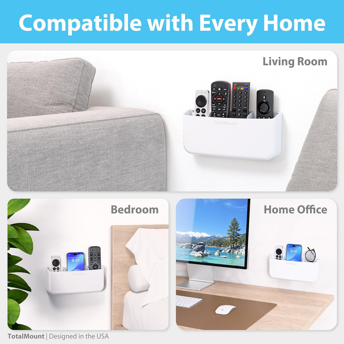 TotalMount Drop-Free Remote Holder – Removable Adhesive Strips – XL White