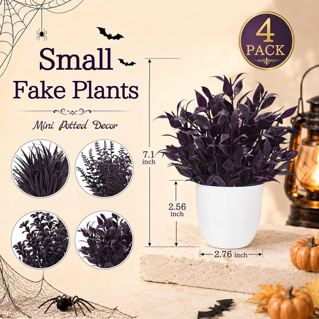 Der Rose 4 Pack Purple Artificial Plants in Pots, Halloween Fall Decor