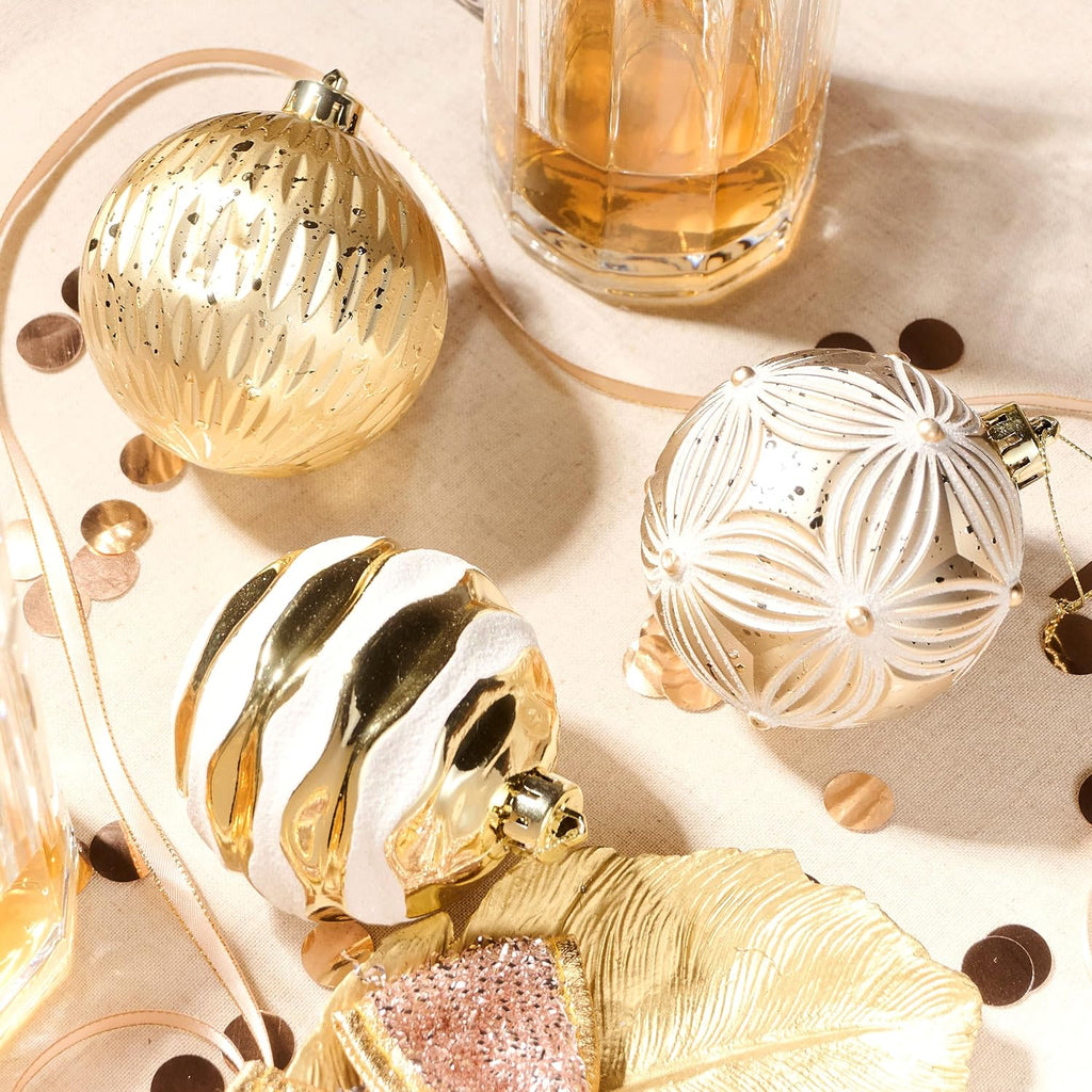 DecorbyHannah 9ct 3.15inch Christmas Ornaments Tree Decorations Gold White