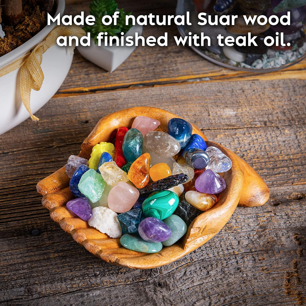 Wooden Hands Bowl, Crystal Display, Rock Display, Natural, Medium