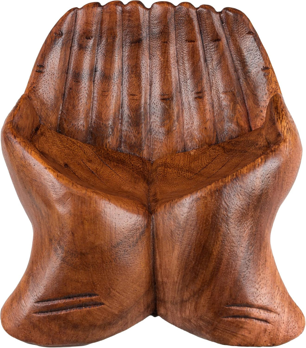 Wooden Hands Bowl, Crystal Display, Rock Display, Brown, Medium
