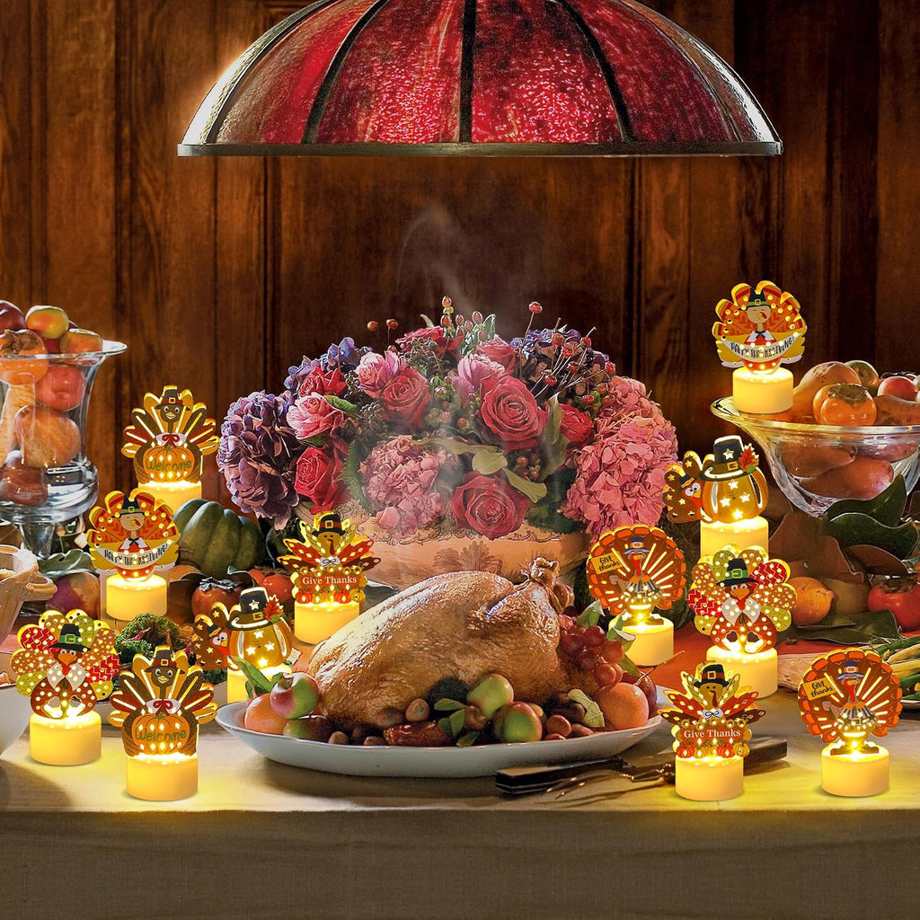 6 PCS Turkey Tea Lights Candles Battery Operated Thanksgiving LED Flameless Tealight Candles, Cute Thanksgiving Table Decorations Centerpieces for Home Kitchen Indoor Party Fall Decor