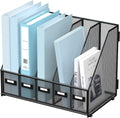 SUPEASY Desk Organizers Metal Desk Magazine File Holder with 5 Vertical Compartments Rack File Organizer for Office Desktop, Classroom, Home Workspace, Black
