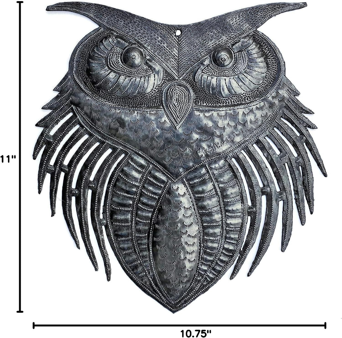 It's Cactus New Owl Metal Wall Art, Handmade in Haiti, Indoor Outdoor Garden Decorations, Upcycled Wall Hanging Artwork, Haitian Décor, 11 x 10.75 Inches