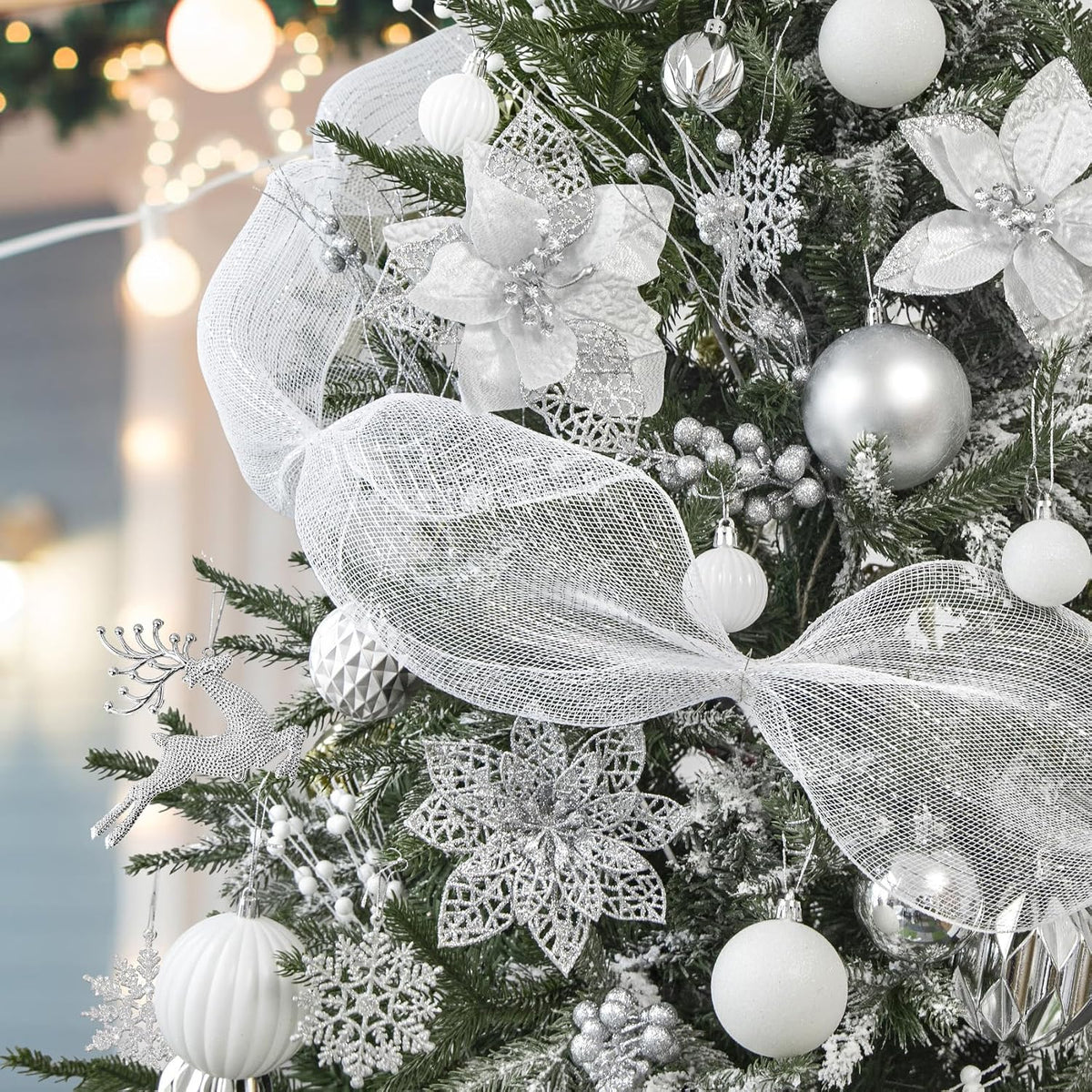 Ouddy Decor 105 Pcs Silver Christmas Tree Ball Ornaments Decorations Set