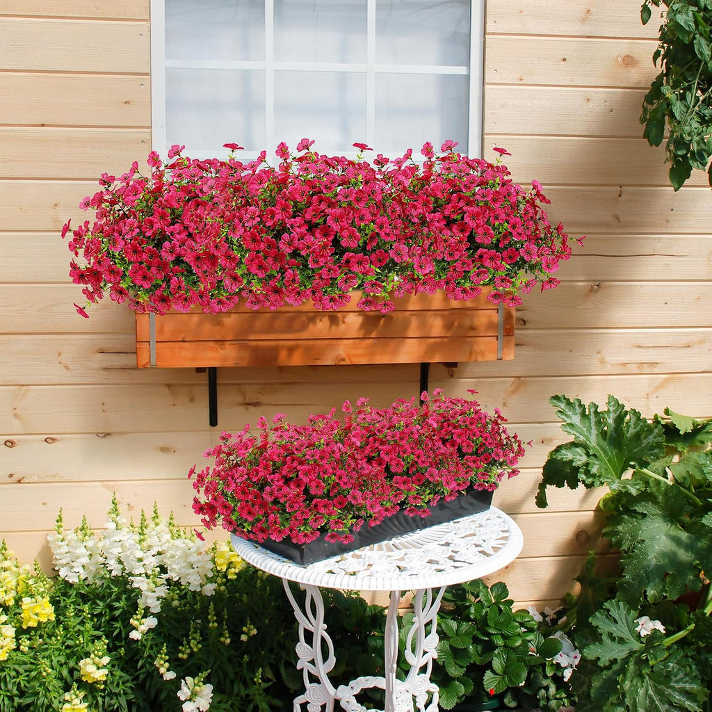 Sggvecsy Artificial Flowers for Outdoors 12 Bundles Realistic Faux Plants UV Resistant Fake Silk Daisy with Eucalyptus for Boxwood Planter Patio Porch Outside Spring Summer Decoration(Rose Red)