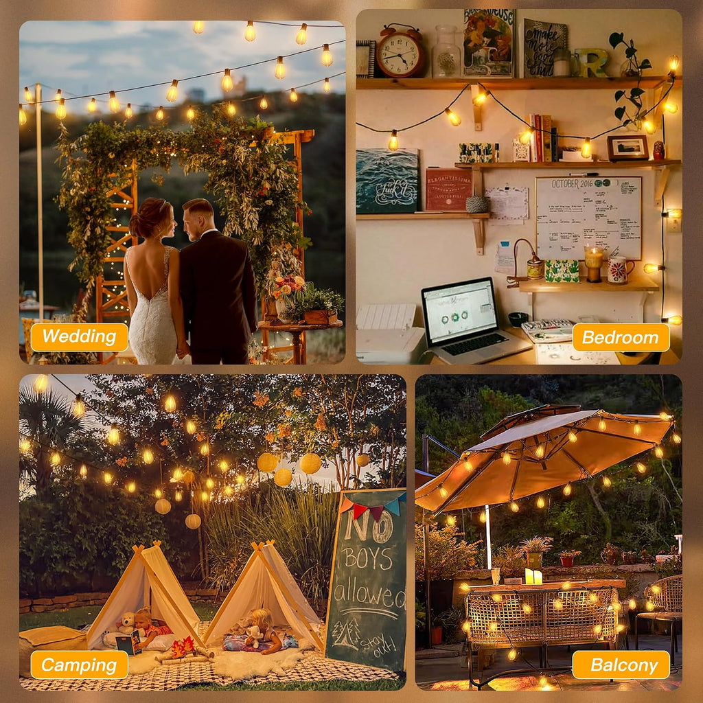 Ollny S11 Outdoor String Lights with Remote, 30 FT 3 Modes Dimmable Timers Waterproof Connectable Patio Lights, 15+1 LED Spare Bulb Dusk to Dawn Hanging Light for Indoor Porch Balcony Cafe