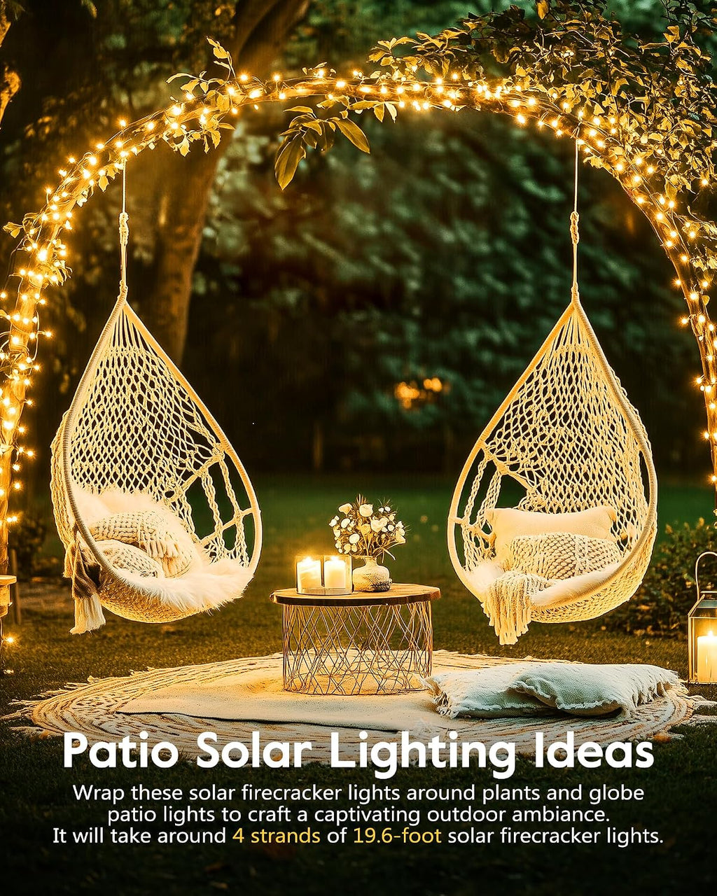 240 LED Solar Fairy Lights Outdoor Waterproof IP65, 20FT 8 Lighting Modes