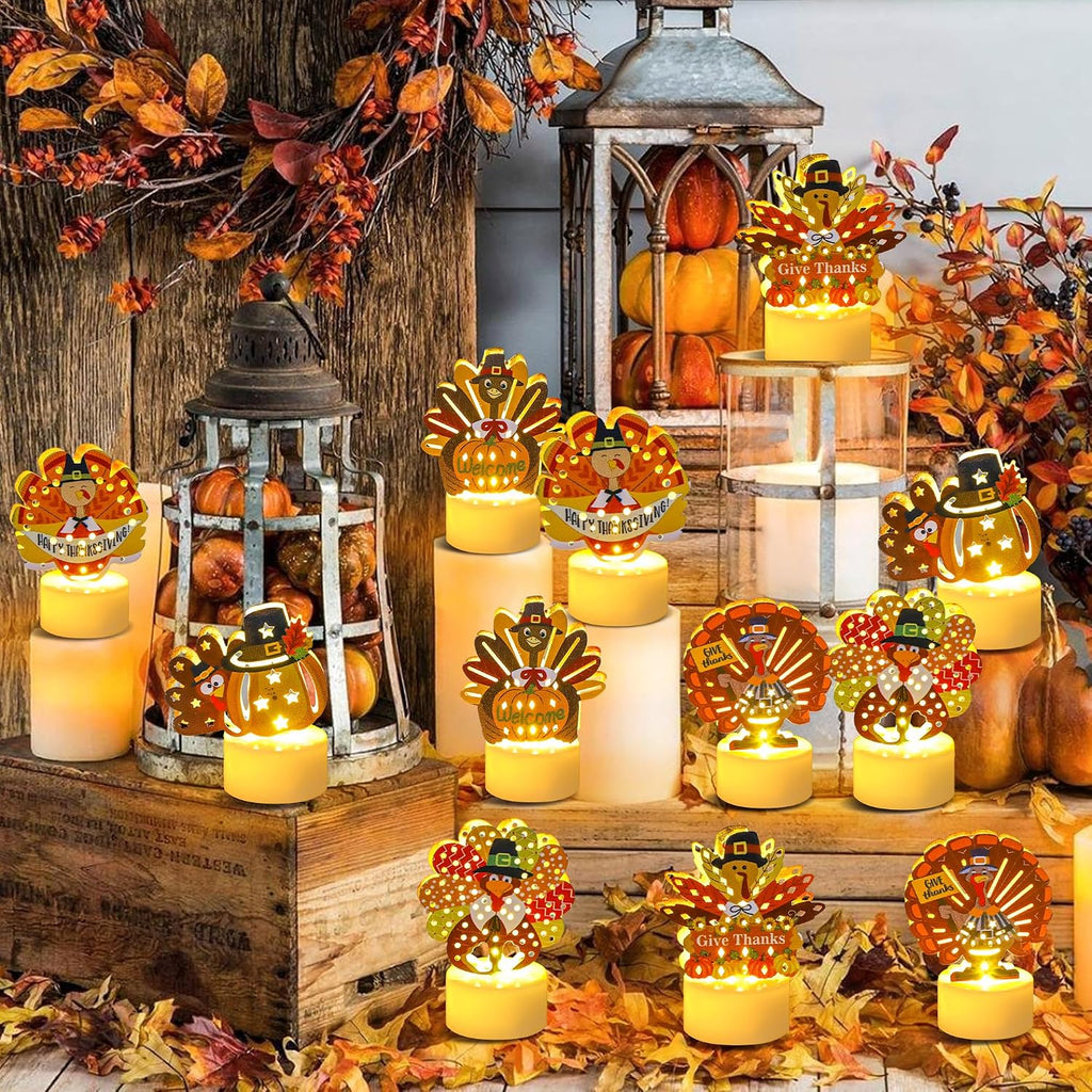 6 PCS Turkey Tea Lights Candles Battery Operated Thanksgiving LED Flameless Tealight Candles, Cute Thanksgiving Table Decorations Centerpieces for Home Kitchen Indoor Party Fall Decor