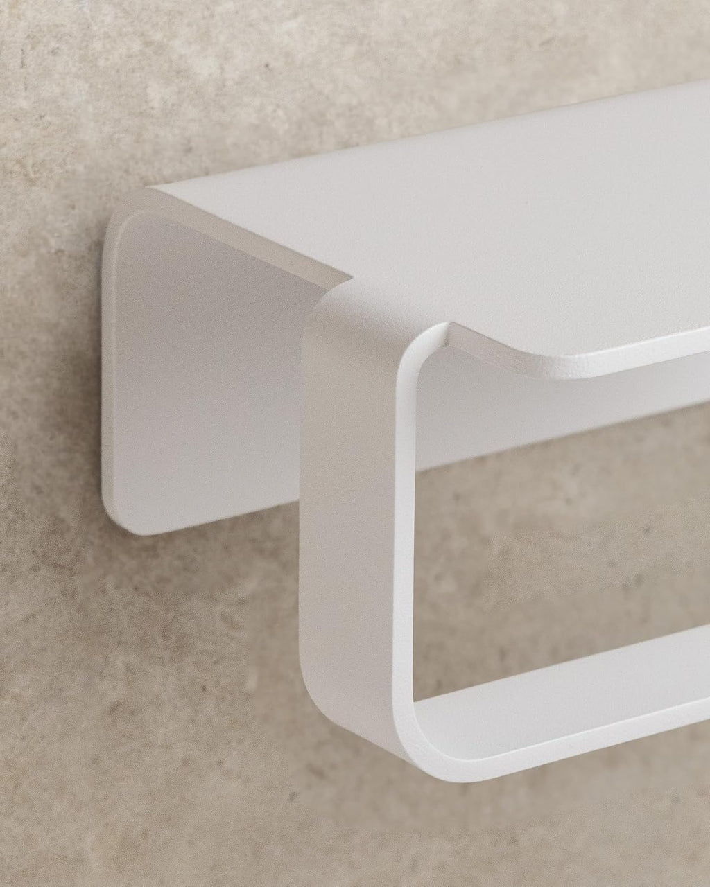 KAZAI. Toilet Paper Holder Wall Mount No Drill | Adhesive Toilet Paper Holder with Shelf | Bathroom Tissue Holder | Metal Toilet Paper Roll Dispenser | White