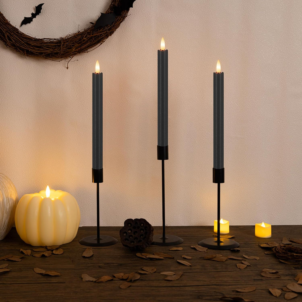 JOIONE Halloween Black Flameless Taper Candles with Remote Set of 3
