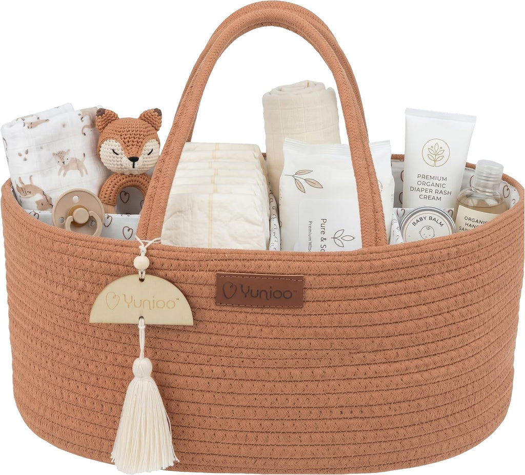 Yunioo Baby Diaper Caddy Organizer, Portable Nursery Storage Basket with Sturdy Handle Diaper Caddy Basket, Car Caddy for Diapers and Baby Wipes, Newborn Essentials