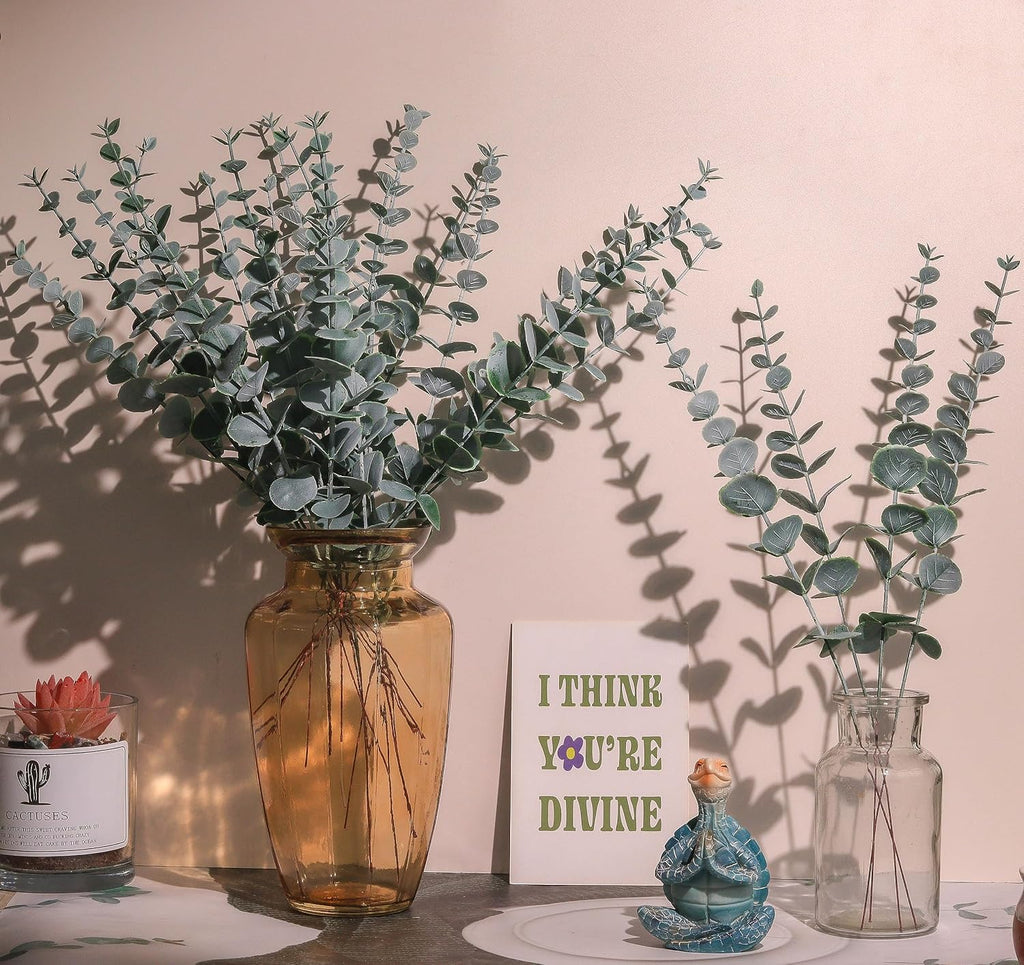 SITUMEIZI 24pcs Eucalyptus Stems Artificial Eucalyptus Leaves Stems Artificial Fake Flowers Faux Greenery Branches for Home Wedding Spring Easter Farmhouse Decorations 2025(Grey Green)