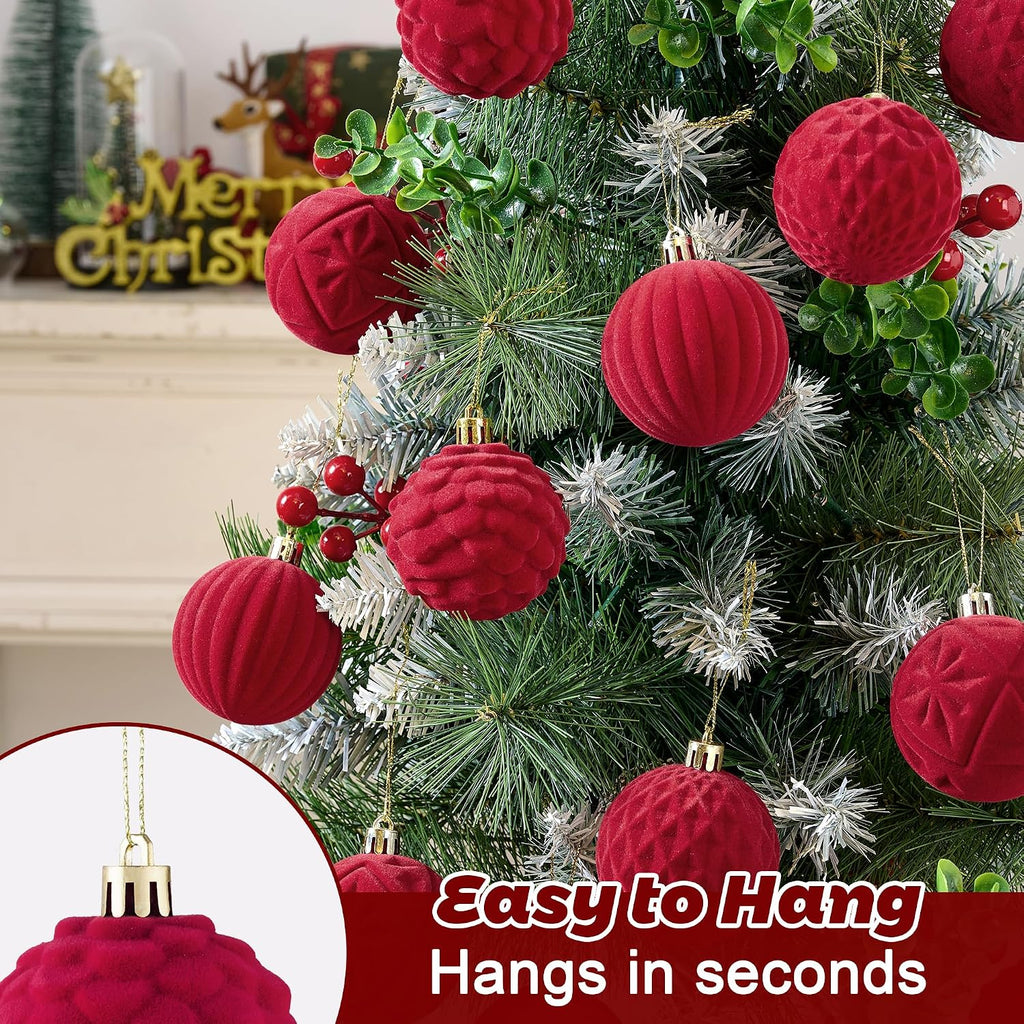 BLEUM CADE 16Pcs Red Velvet Shatterproof Christmas Ball Ornaments