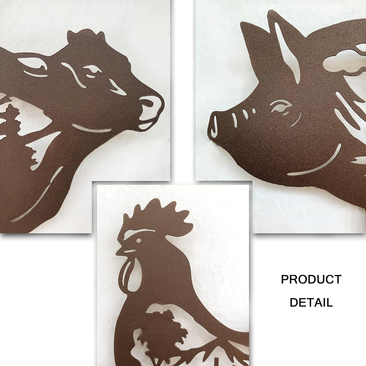 Farm Wall Decor Farmhouse Metal Wall Art Pig Cow Rooster, 9 Inch set of 3