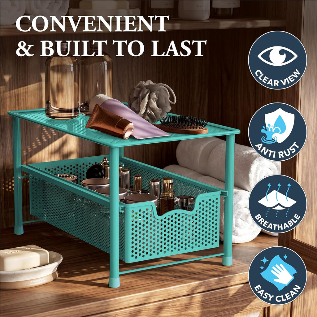 Simple Houseware Stackable Under Sink Sliding Basket Drawer, Turquoise