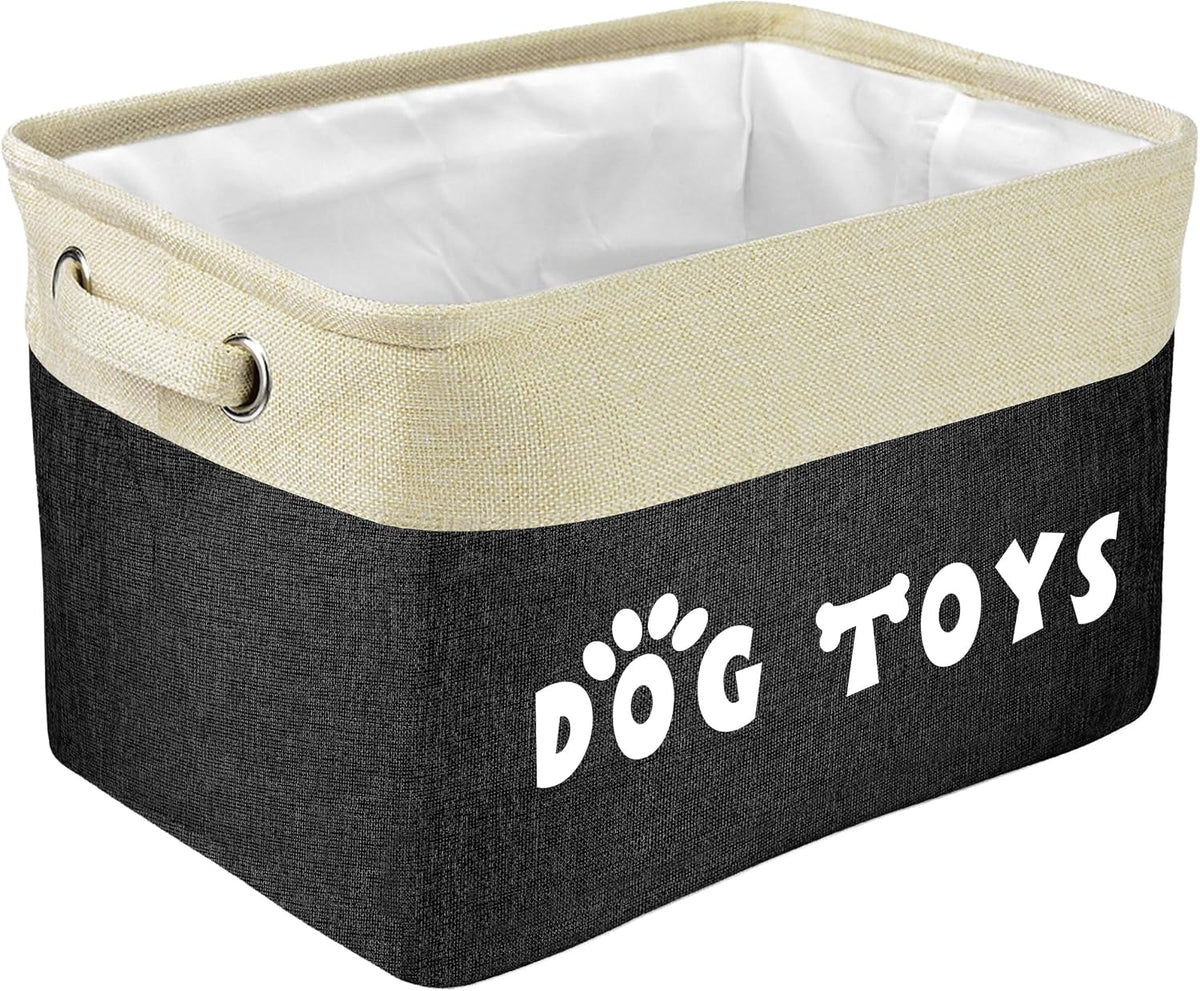 PET ARTIST Dog Toy Basket, Large Collapsible, Black, M: 15"x11"x9"