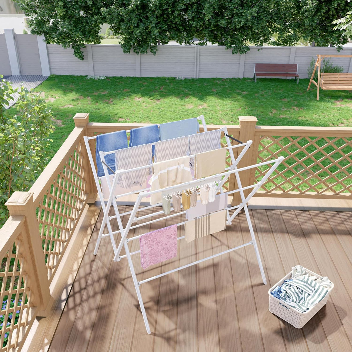 Drying Rack Clothing,12 Drying Poles with Sock Clips Clothes Drying Rack