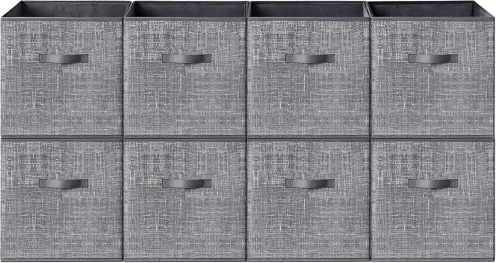SONGMICS HOME Foldable Storage Cubes Set of 8, Fabric Shelf Organizer Bins with Handles, Closet Storage Boxes for Clothes, 13.2 x 13.2 x 13.2 Inches, Gray