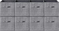 SONGMICS HOME Foldable Storage Cubes Set of 8, Fabric Shelf Organizer Bins with Handles, Closet Storage Boxes for Clothes, 13.2 x 13.2 x 13.2 Inches, Gray