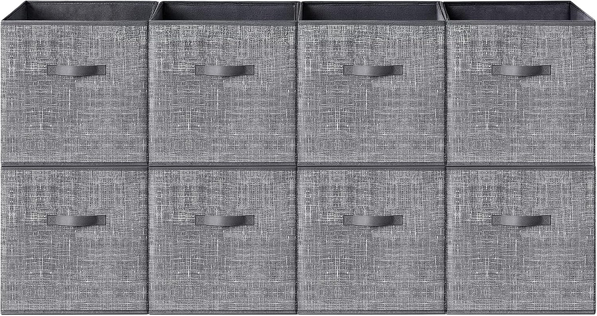 SONGMICS HOME Foldable Storage Cubes Set of 8, Fabric Shelf Organizer Bins with Handles, Closet Storage Boxes for Clothes, 13.2 x 13.2 x 13.2 Inches, Gray
