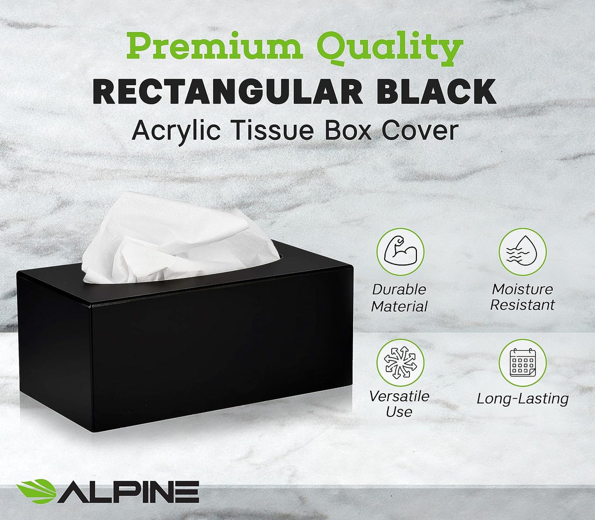 Alpine Industries Acrylic Rectangular Facial Tissue Dispenser Box - Modern Plastic Paper Towel Holder for Car, Kitchen Countertop, Bathroom & Shop (Rectangular)