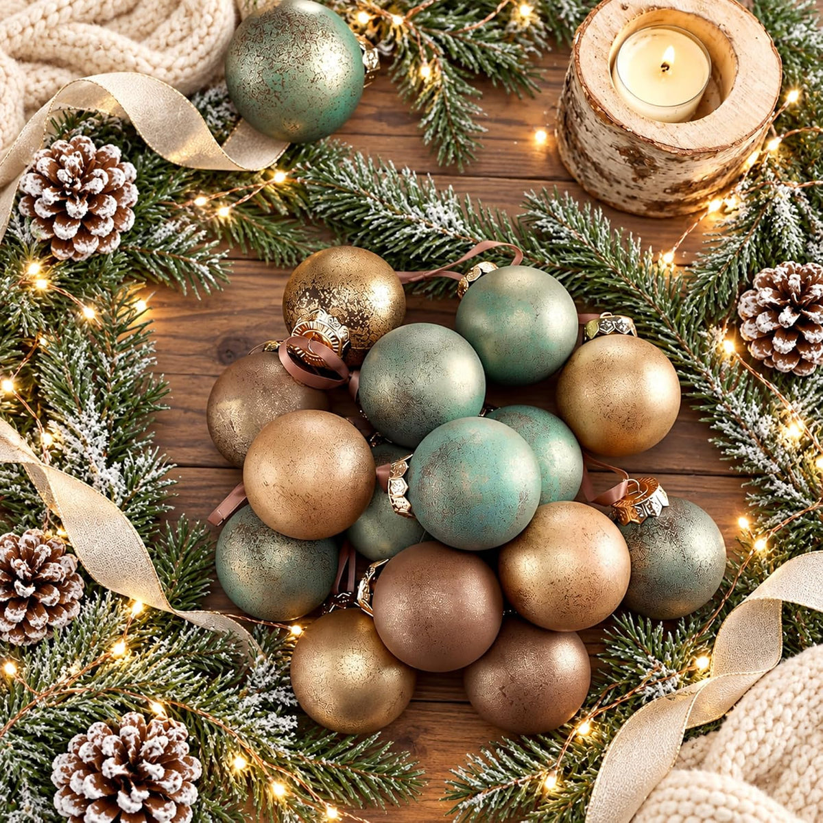 Yunlly 24 Pcs Textured Christmas Ornament 2.36'' Tree Decor,Green