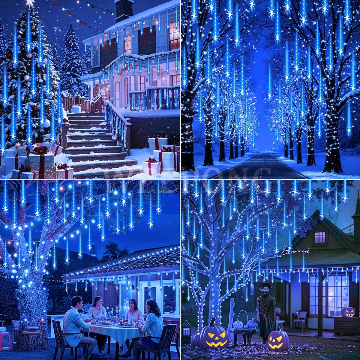 Weepong Christmas Lights Outdoor 32 Tubes 768LEDs Meteor Shower Lights Blue