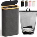 Bathola Slim Laundry Hamper with Lid, 75L Small Laundry Basket, Dark Grey