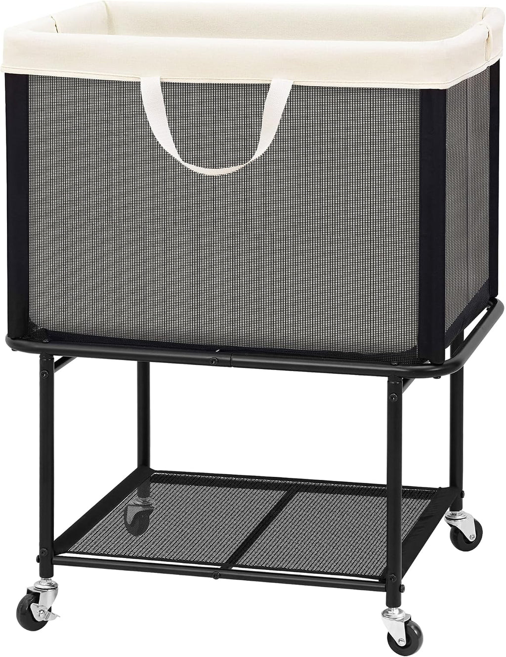 STO STO Rolling Laundry Hamper with Lockable Wheels, 29-Gallon (110L) Laundry Cart with Removable Canvas Bag, 2-Tier Clothes Basket Hamper with Shelf for Closet, Bedroom, Bathroom, Laundry Room, Beige