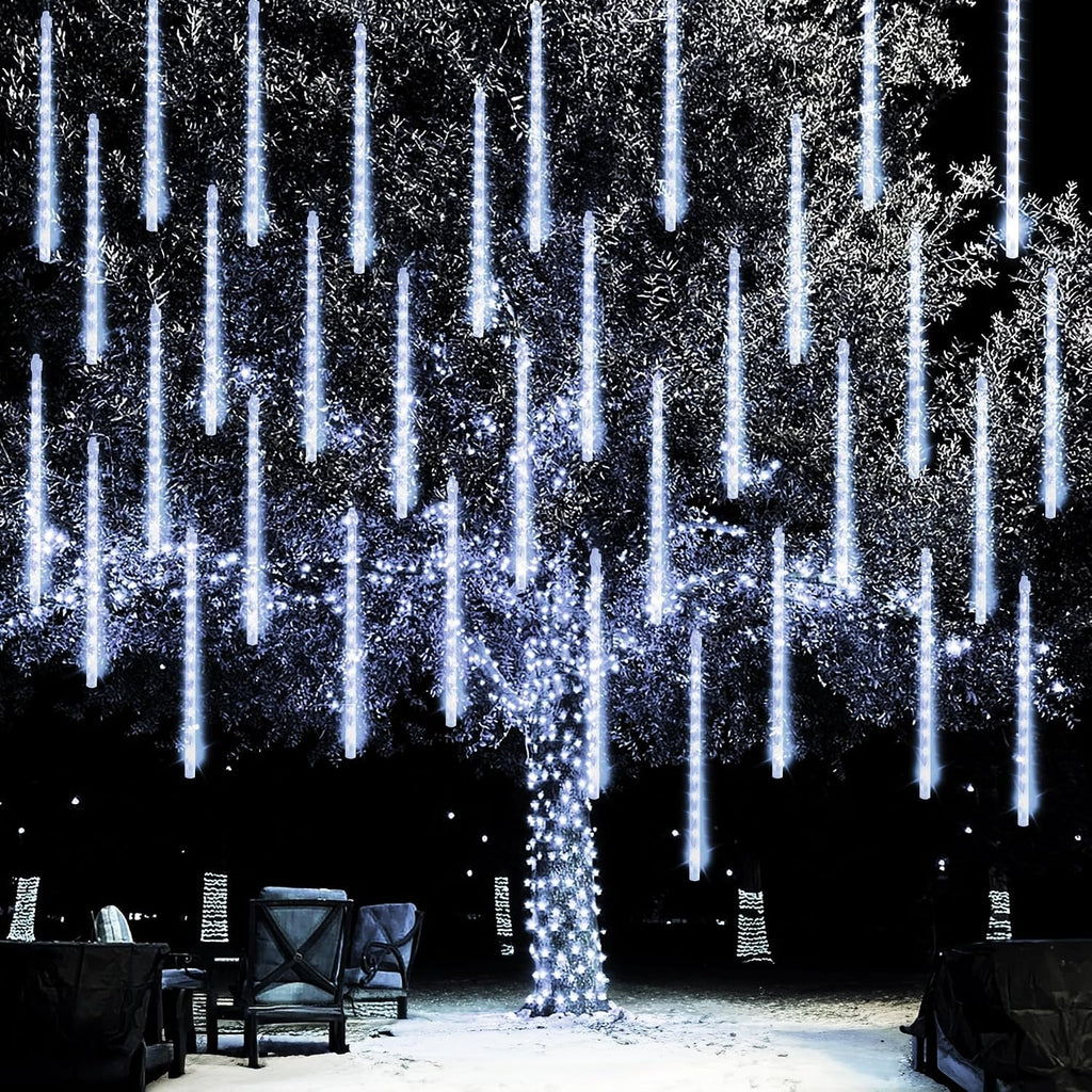 Dazzle Bright 1728 LED Christmas Light, Meteor Shower Rain Lights 11.8 Inch 48 Tubes, Waterproof Plug in Falling Rain Lights Decorations for Xmas Tree Yard Party (White)