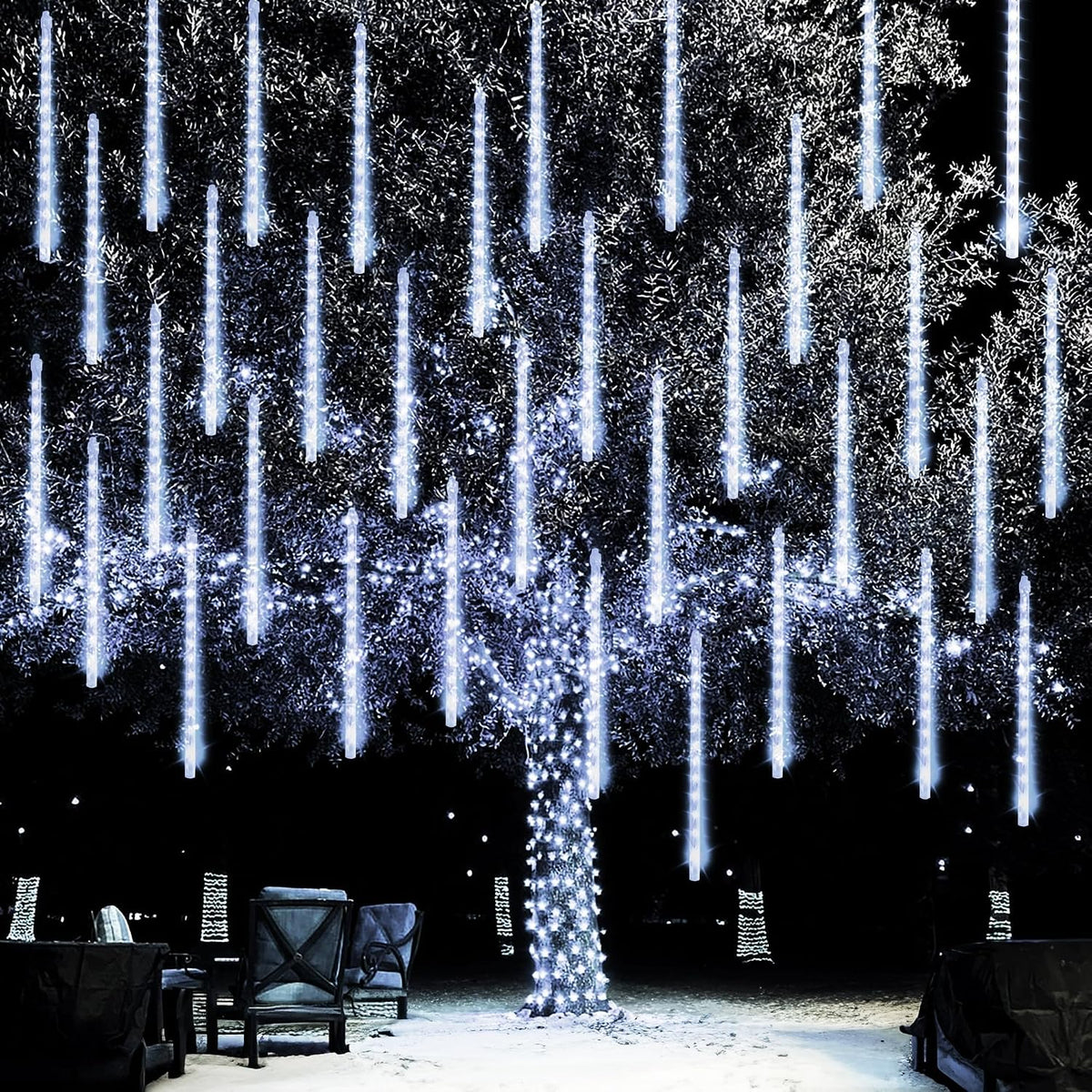Dazzle Bright 1728 LED Christmas Light, Meteor Shower Rain Lights 11.8 Inch 48 Tubes, Waterproof Plug in Falling Rain Lights Decorations for Xmas Tree Yard Party (White)