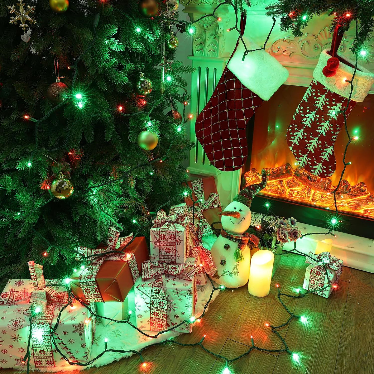 Brizled Red & Green Gentle Twinkle Christmas Lights, 100 LED Connectable