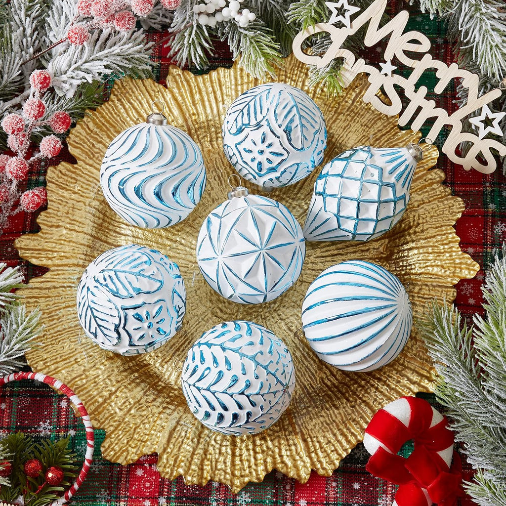 16Pcs Vintage Rustic Christmas Ball Ornaments - Large Shatterproof Neutral Christmas Ornaments Set Farmhouse Christmas Decor for Xmas Tree Home Party Holiday (Blue)
