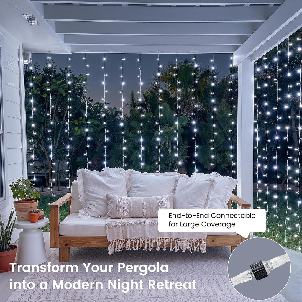 200 LED Curtain Lights Plug in, 6.6x6.6FT Fairy Lights, Cool White
