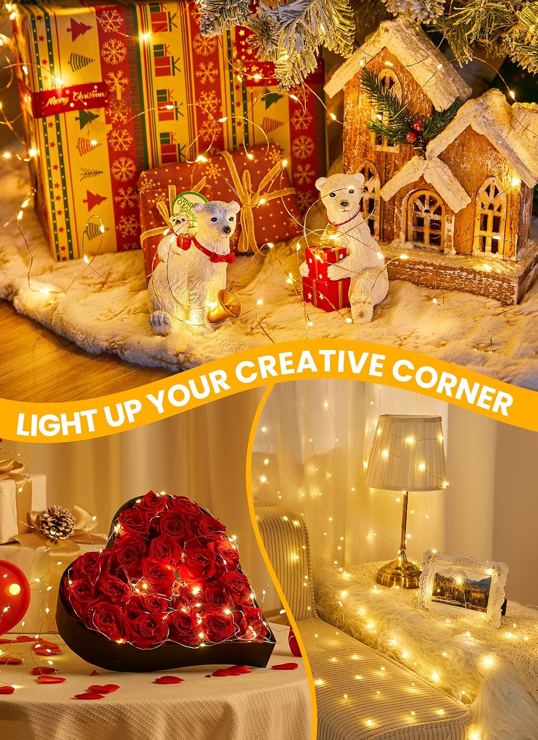66FT 200 LED Fairy Lights Plug in with Remote, 8 Modes Twinkle Lights