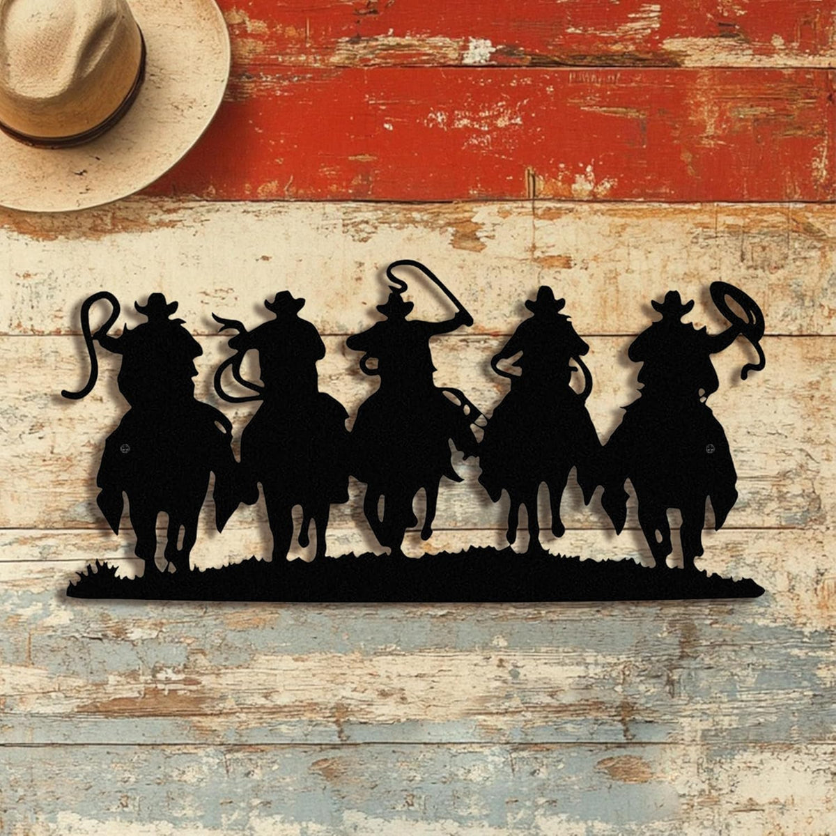 Black Metal Cowboy Wall Art, 3D Western Decor for Living Room, Rustic