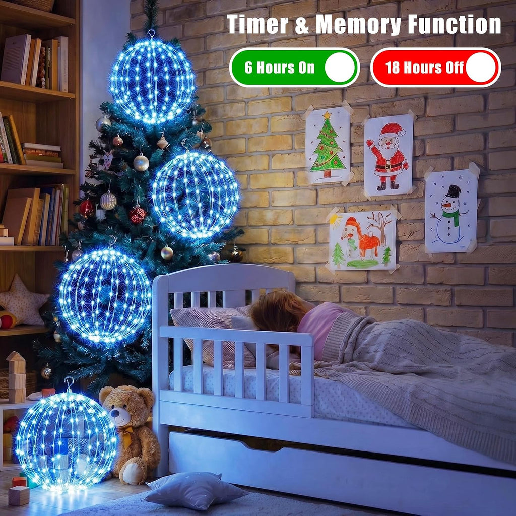 iBaycon 2 Pack Christmas Sphere Lights 11.8 in Battery Operated, Blue