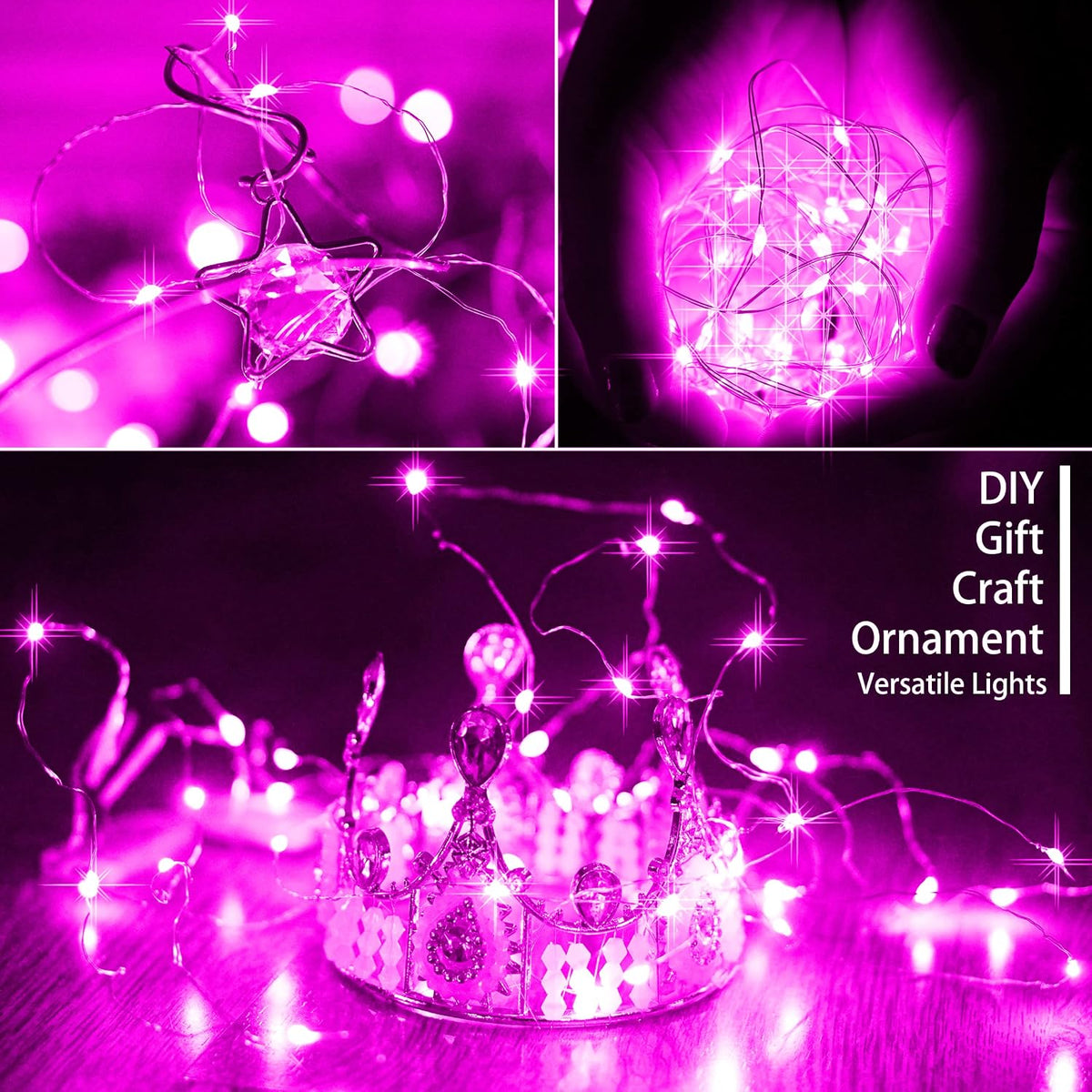 SunKite 16 Packs 20 LED Fairy String Lights Battery Operated Waterproof 6.6 Feet Silver Copper Wire Firefly Starry Moon Lights for DIY Costume Wedding Party Bedroom Table Decor (Pink)