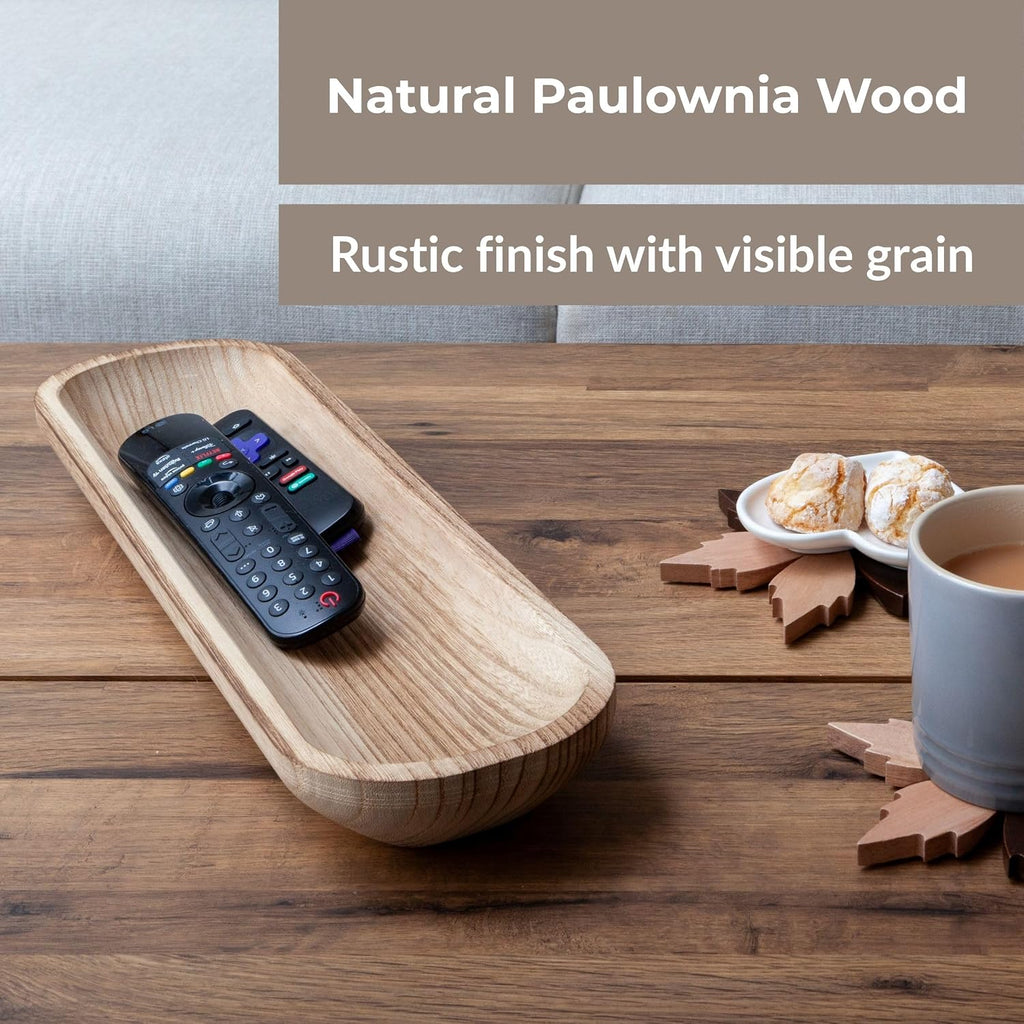 17.5” Handcrafted Wooden Dough Bowl – Artisan Paulownia Wood Centerpiece | Luxury Rustic Home Décor | Elegant Catchall Beautiful Gift