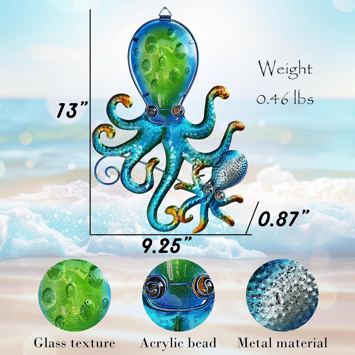 JOYBEE HOME&GARDEN Octopus Wall art Decor-Outdoor Indoor Coastal Hanging Art-Ocean Theme Decor for Patio Backyard Yard Fence pool Bathroom Living room-Costal Decorations(BLUE)