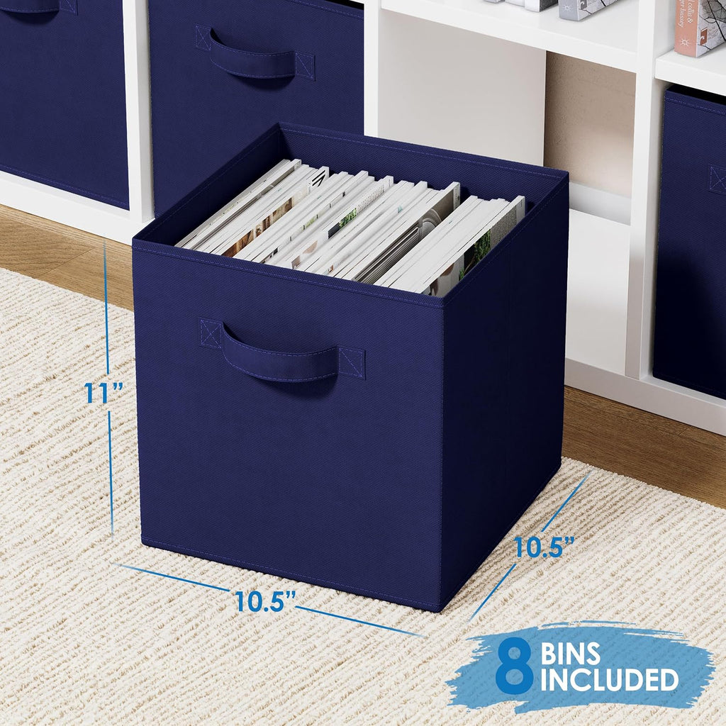 Storage Cubes Pack Of 8 - Standard Size Cube Storage Bin 10.5x10.5x11 With Dual Handles For Easy Carrying- Fabric Storage Bins Collapsible (Navy)