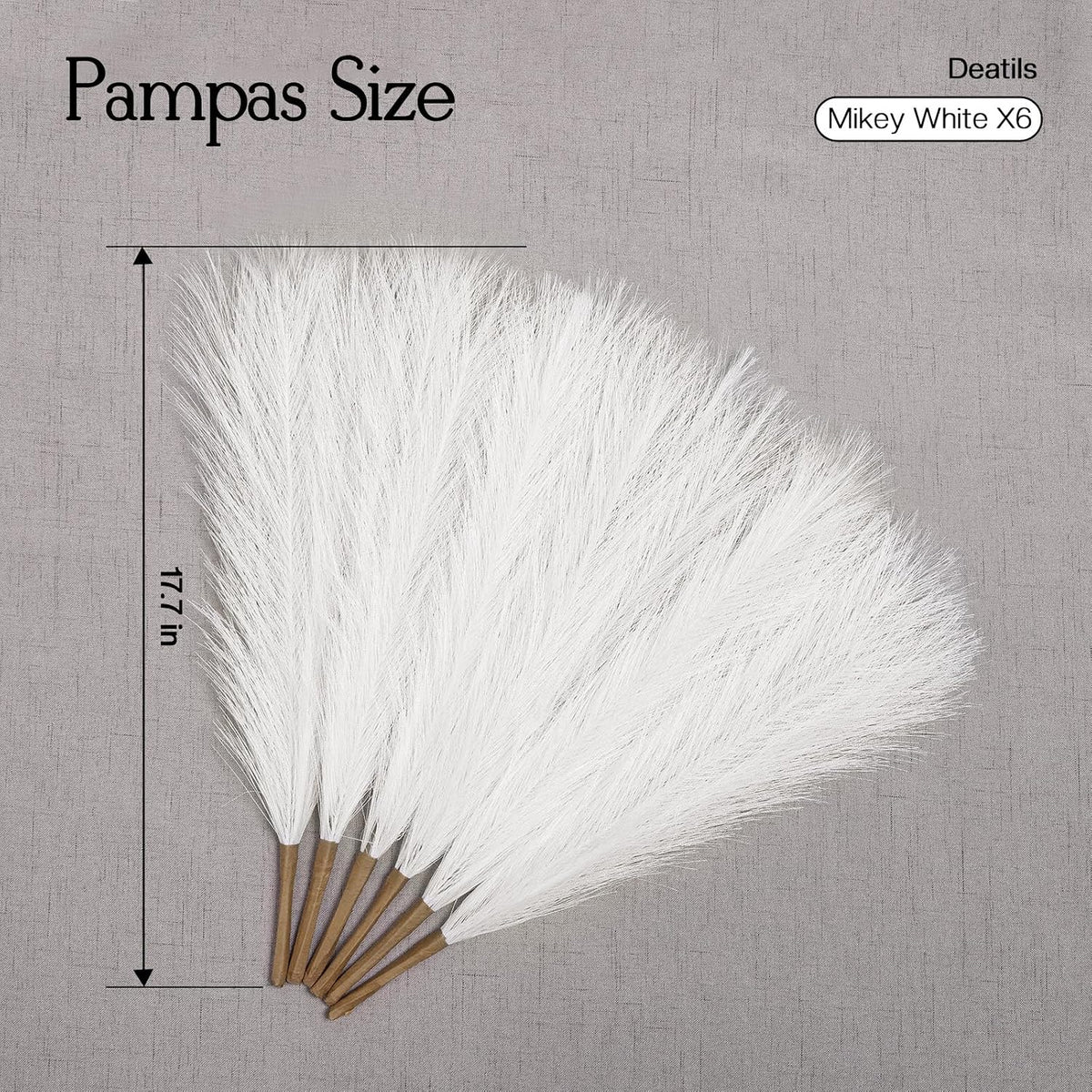 Ureymx Faux Pampas Grass Decor 17.7 Inch 6pcs, Artificial Pampas Grass Fluffy Home Decor, Short Vase Room Decor pompous Grass Flower Arrangement for Boho Home Wedding Decoration (Milky White)