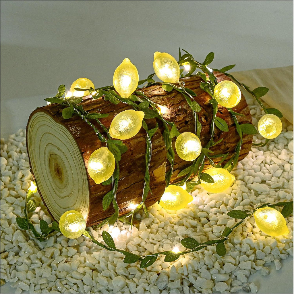 Lemon Decor String Lights, 10FT 40LEDs Lemon Decorative Fairy Lights, Battery Operated USB Plug in with Remote Timer for Bedroom Wedding Kitchen Garden Party Decorations