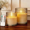 Gray Dotted Glass Real Wax Flameless Battery-Operated LED Pillar Candles